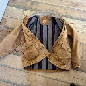 Carhartt Tan Canvas Work Jacket with Sherpa Collar